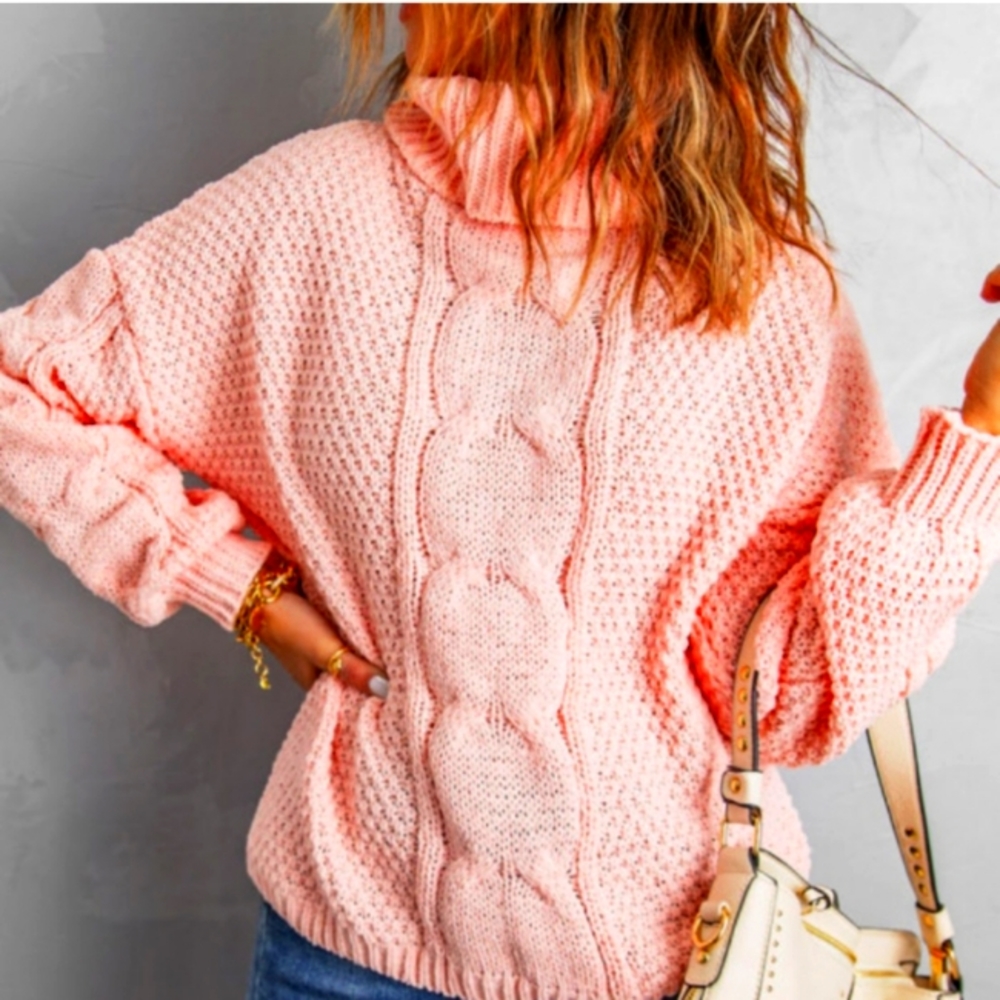 Turtleneck Knit Pullover Pink Sweater